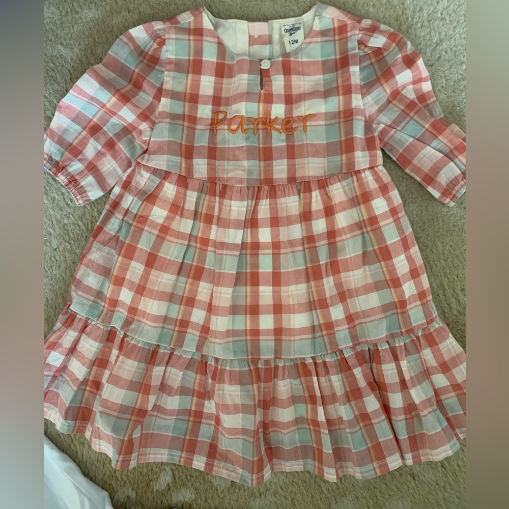 “Parker” Plaid Kids Dress in Pink and White